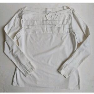 Anne Fontaine Boat Neck Stitch Top Long Sleeve White Black Blouse Classic 44